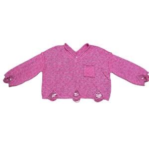 POL chunky pink boxy oversized cropped boho‎ distressed sweater Women's Large